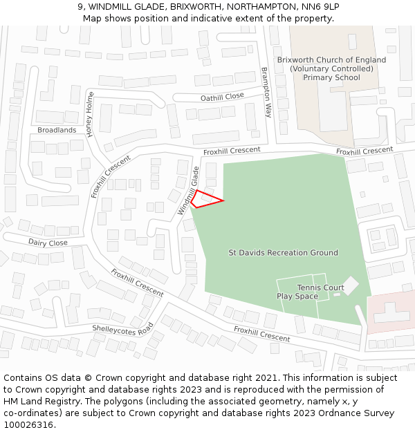 9, WINDMILL GLADE, BRIXWORTH, NORTHAMPTON, NN6 9LP: Location map and indicative extent of plot