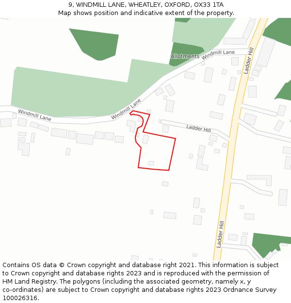 9, WINDMILL LANE, WHEATLEY, OXFORD, OX33 1TA: Location map and indicative extent of plot