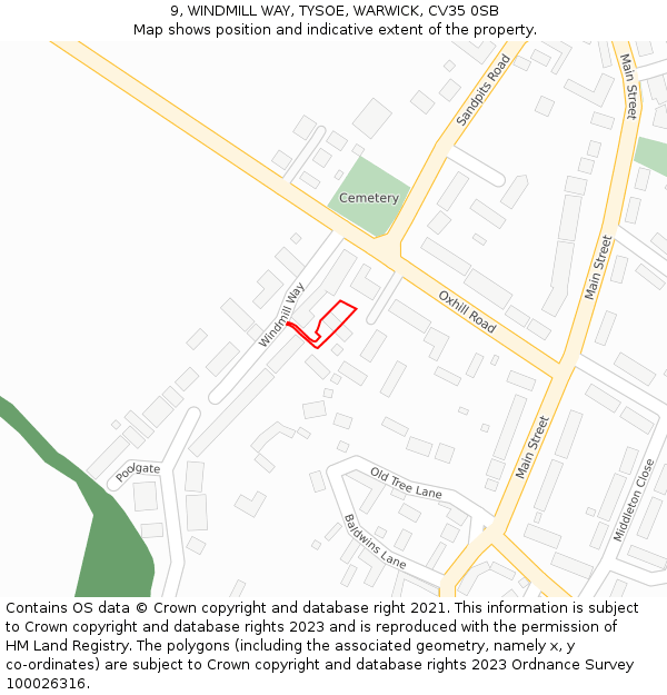 9, WINDMILL WAY, TYSOE, WARWICK, CV35 0SB: Location map and indicative extent of plot