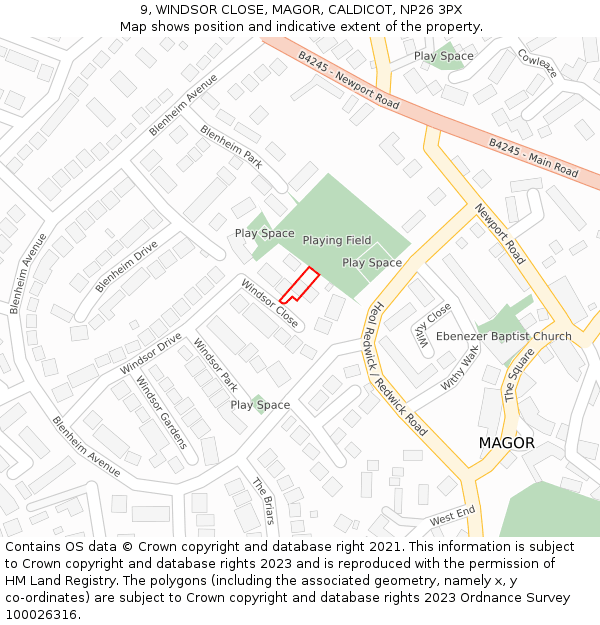 9, WINDSOR CLOSE, MAGOR, CALDICOT, NP26 3PX: Location map and indicative extent of plot
