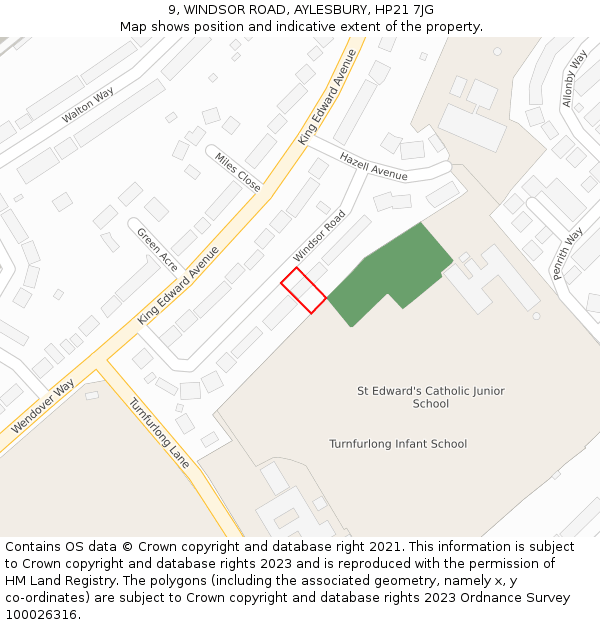 9, WINDSOR ROAD, AYLESBURY, HP21 7JG: Location map and indicative extent of plot