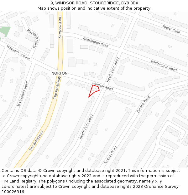 9, WINDSOR ROAD, STOURBRIDGE, DY8 3BX: Location map and indicative extent of plot