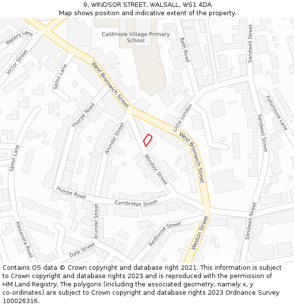 9, WINDSOR STREET, WALSALL, WS1 4DA: Location map and indicative extent of plot