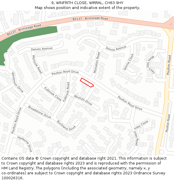 9, WINFRITH CLOSE, WIRRAL, CH63 9HY: Location map and indicative extent of plot