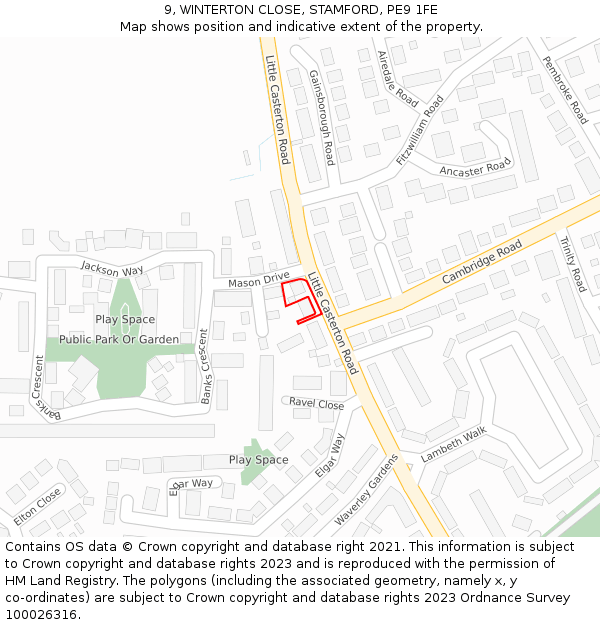 9, WINTERTON CLOSE, STAMFORD, PE9 1FE: Location map and indicative extent of plot