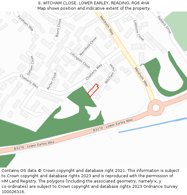 9, WITCHAM CLOSE, LOWER EARLEY, READING, RG6 4HA: Location map and indicative extent of plot