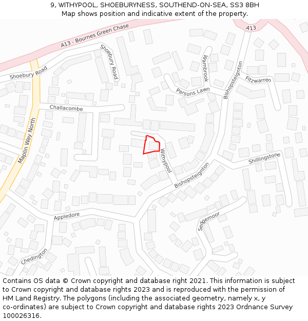 9, WITHYPOOL, SHOEBURYNESS, SOUTHEND-ON-SEA, SS3 8BH: Location map and indicative extent of plot