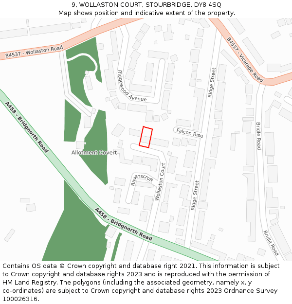 9, WOLLASTON COURT, STOURBRIDGE, DY8 4SQ: Location map and indicative extent of plot