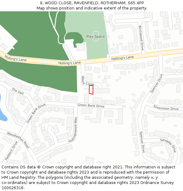 9, WOOD CLOSE, RAVENFIELD, ROTHERHAM, S65 4PP: Location map and indicative extent of plot