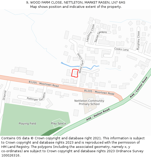 9, WOOD FARM CLOSE, NETTLETON, MARKET RASEN, LN7 6AS: Location map and indicative extent of plot