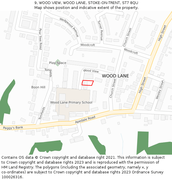 9, WOOD VIEW, WOOD LANE, STOKE-ON-TRENT, ST7 8QU: Location map and indicative extent of plot