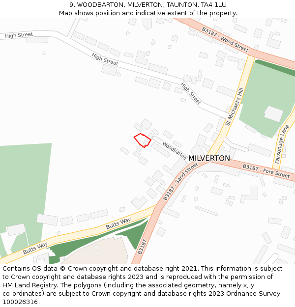9, WOODBARTON, MILVERTON, TAUNTON, TA4 1LU: Location map and indicative extent of plot