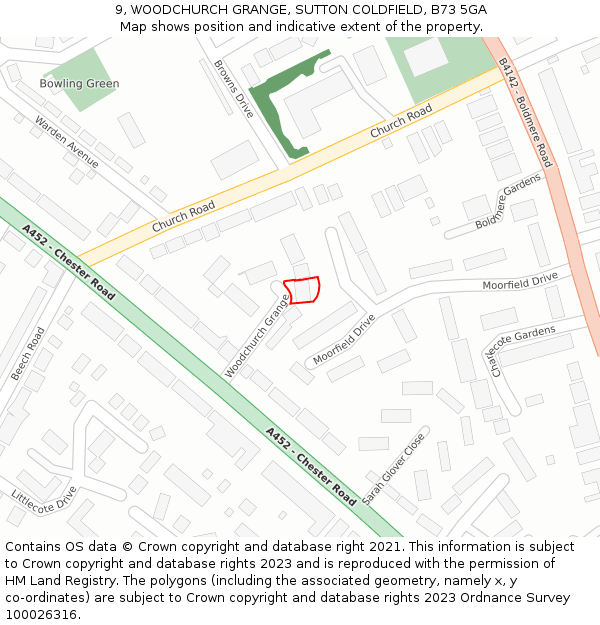 9, WOODCHURCH GRANGE, SUTTON COLDFIELD, B73 5GA: Location map and indicative extent of plot