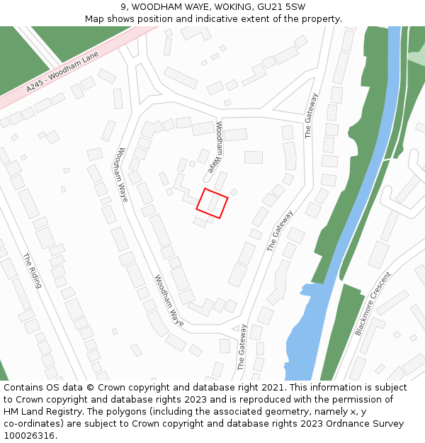 9, WOODHAM WAYE, WOKING, GU21 5SW: Location map and indicative extent of plot