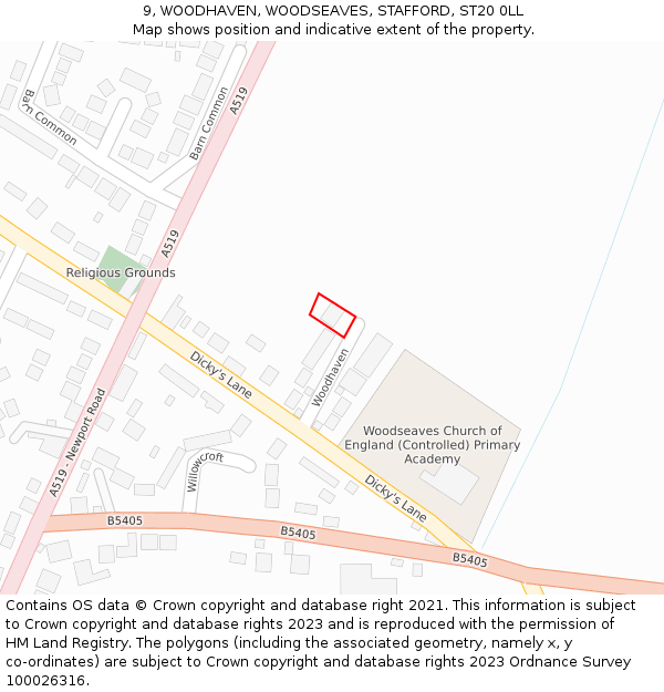 9, WOODHAVEN, WOODSEAVES, STAFFORD, ST20 0LL: Location map and indicative extent of plot