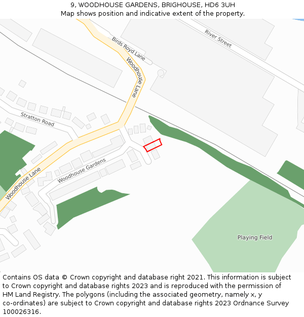 9, WOODHOUSE GARDENS, BRIGHOUSE, HD6 3UH: Location map and indicative extent of plot