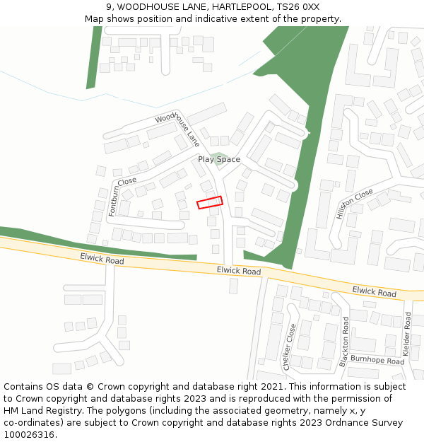 9, WOODHOUSE LANE, HARTLEPOOL, TS26 0XX: Location map and indicative extent of plot