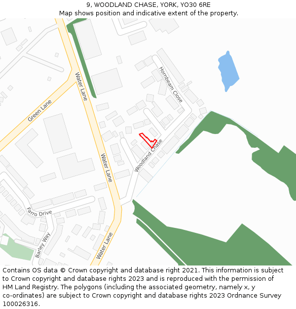 9, WOODLAND CHASE, YORK, YO30 6RE: Location map and indicative extent of plot