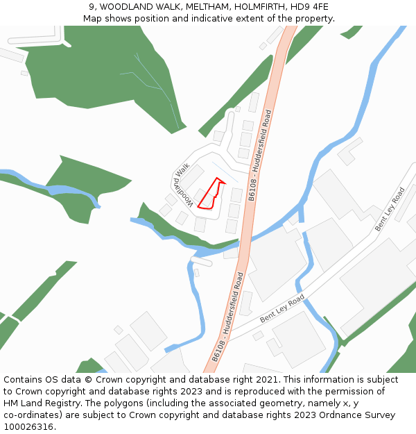 9, WOODLAND WALK, MELTHAM, HOLMFIRTH, HD9 4FE: Location map and indicative extent of plot