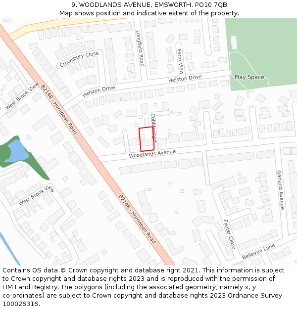 9, WOODLANDS AVENUE, EMSWORTH, PO10 7QB: Location map and indicative extent of plot