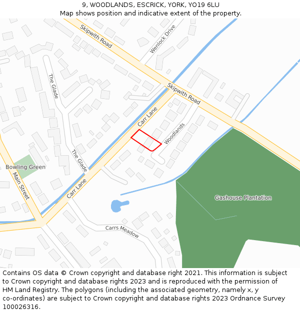 9, WOODLANDS, ESCRICK, YORK, YO19 6LU: Location map and indicative extent of plot