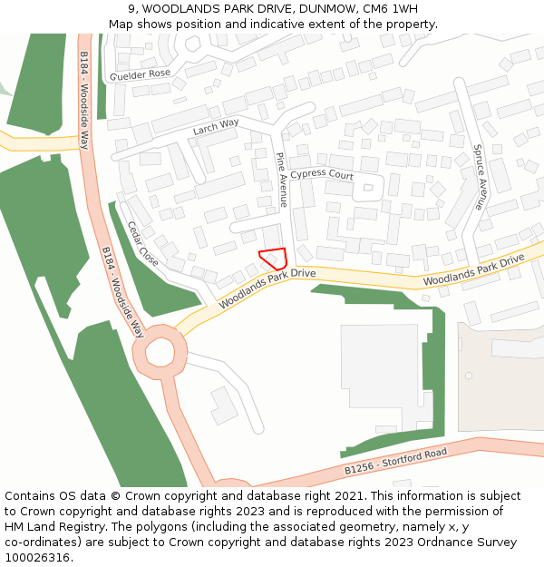 9, WOODLANDS PARK DRIVE, DUNMOW, CM6 1WH: Location map and indicative extent of plot