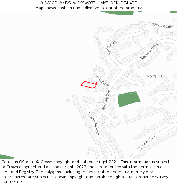 9, WOODLANDS, WIRKSWORTH, MATLOCK, DE4 4PG: Location map and indicative extent of plot