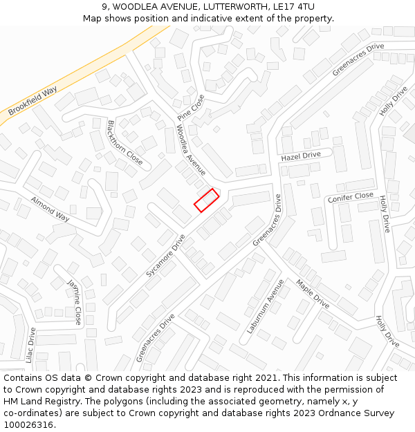 9, WOODLEA AVENUE, LUTTERWORTH, LE17 4TU: Location map and indicative extent of plot