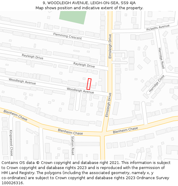 9, WOODLEIGH AVENUE, LEIGH-ON-SEA, SS9 4JA: Location map and indicative extent of plot