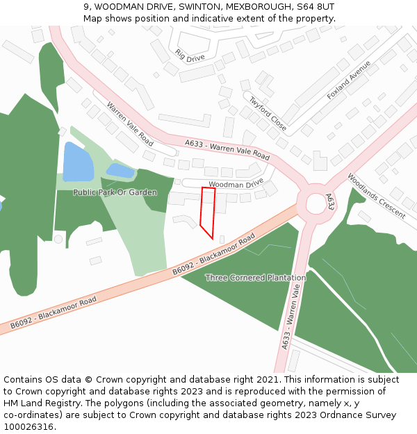 9, WOODMAN DRIVE, SWINTON, MEXBOROUGH, S64 8UT: Location map and indicative extent of plot