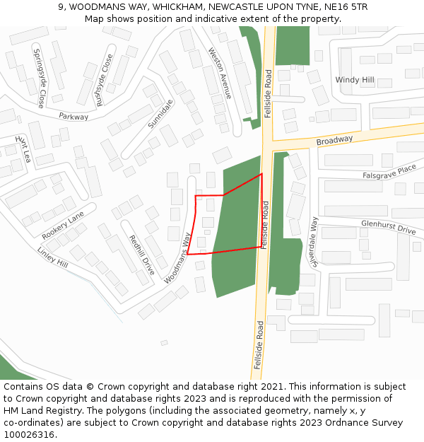 9, WOODMANS WAY, WHICKHAM, NEWCASTLE UPON TYNE, NE16 5TR: Location map and indicative extent of plot