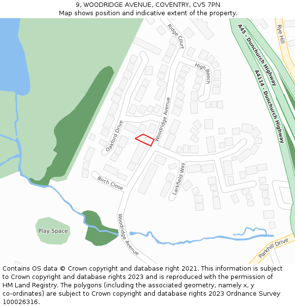 9, WOODRIDGE AVENUE, COVENTRY, CV5 7PN: Location map and indicative extent of plot