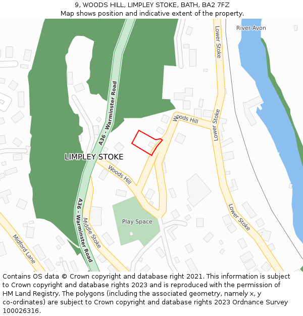 9, WOODS HILL, LIMPLEY STOKE, BATH, BA2 7FZ: Location map and indicative extent of plot