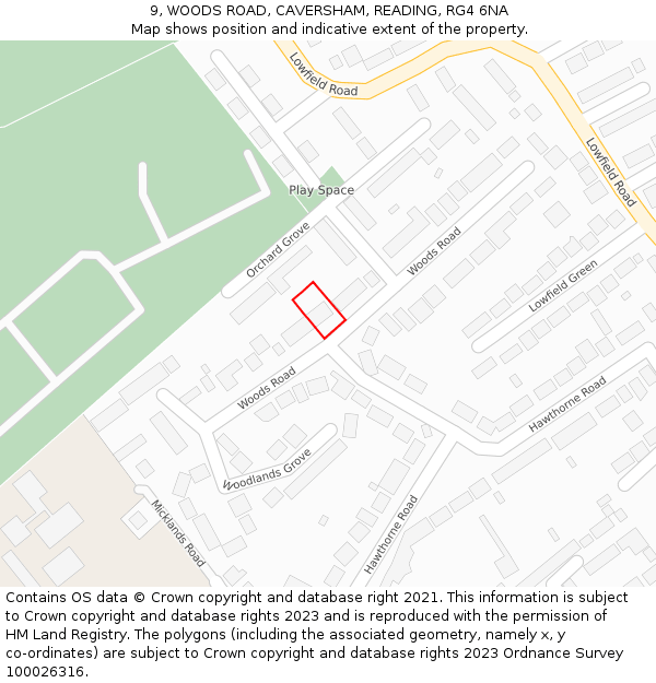 9, WOODS ROAD, CAVERSHAM, READING, RG4 6NA: Location map and indicative extent of plot