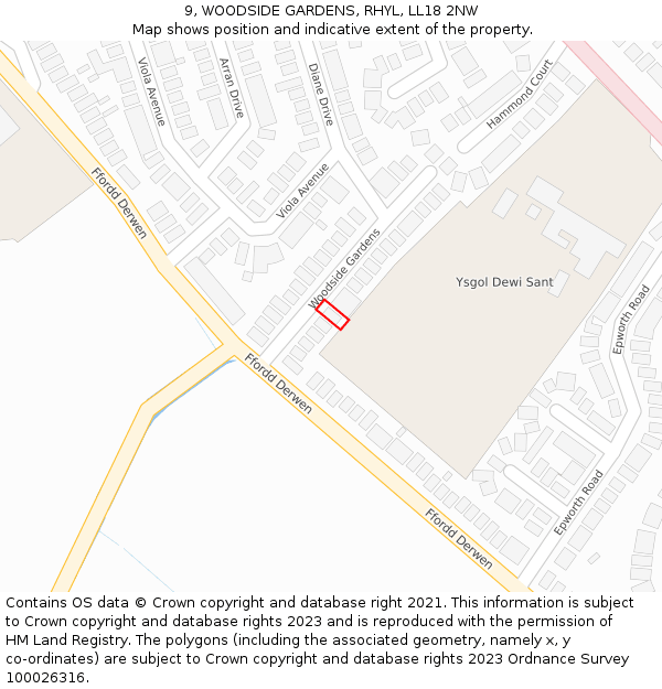 9, WOODSIDE GARDENS, RHYL, LL18 2NW: Location map and indicative extent of plot
