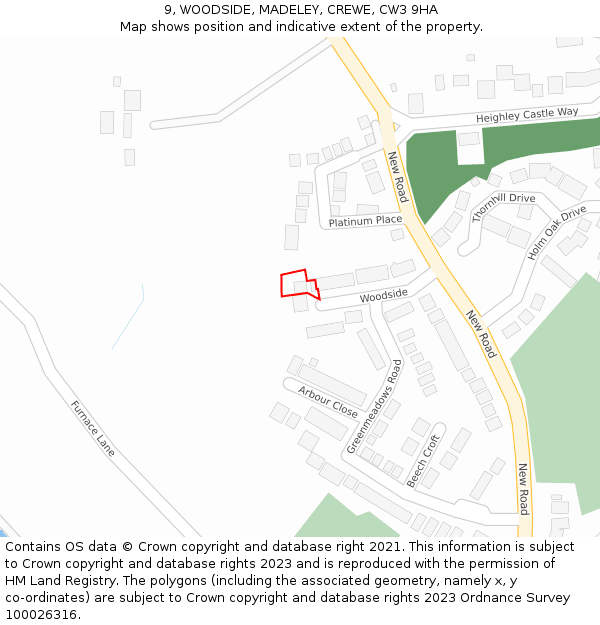 9, WOODSIDE, MADELEY, CREWE, CW3 9HA: Location map and indicative extent of plot