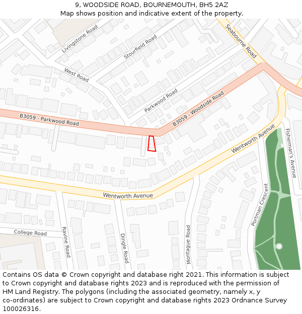 9, WOODSIDE ROAD, BOURNEMOUTH, BH5 2AZ: Location map and indicative extent of plot