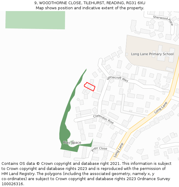 9, WOODTHORNE CLOSE, TILEHURST, READING, RG31 6XU: Location map and indicative extent of plot