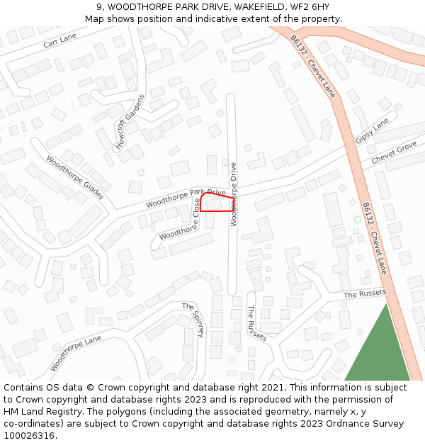 9, WOODTHORPE PARK DRIVE, WAKEFIELD, WF2 6HY: Location map and indicative extent of plot