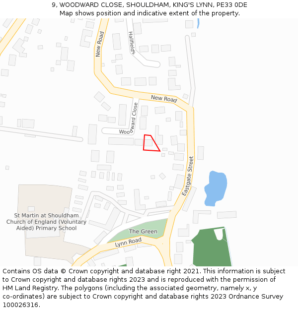 9, WOODWARD CLOSE, SHOULDHAM, KING'S LYNN, PE33 0DE: Location map and indicative extent of plot