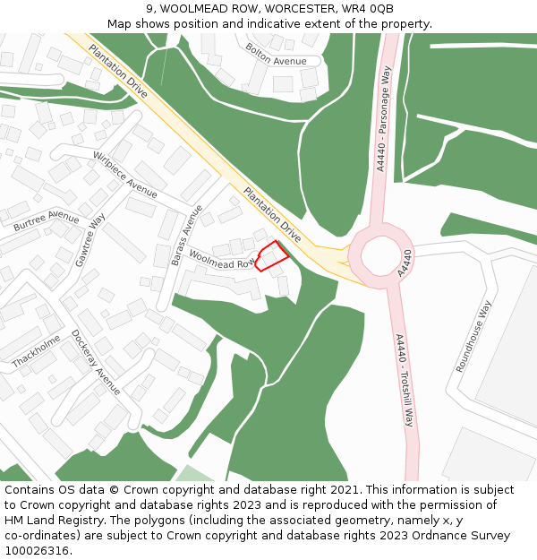 9, WOOLMEAD ROW, WORCESTER, WR4 0QB: Location map and indicative extent of plot