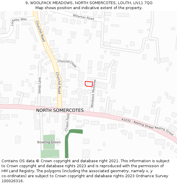 9, WOOLPACK MEADOWS, NORTH SOMERCOTES, LOUTH, LN11 7QG: Location map and indicative extent of plot