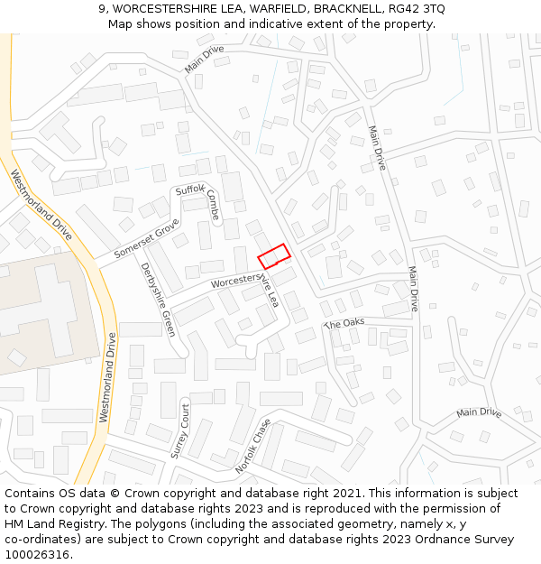 9, WORCESTERSHIRE LEA, WARFIELD, BRACKNELL, RG42 3TQ: Location map and indicative extent of plot