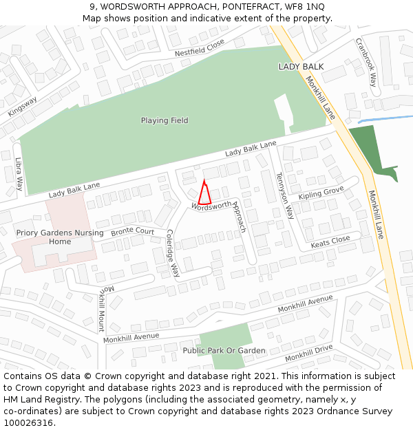 9, WORDSWORTH APPROACH, PONTEFRACT, WF8 1NQ: Location map and indicative extent of plot