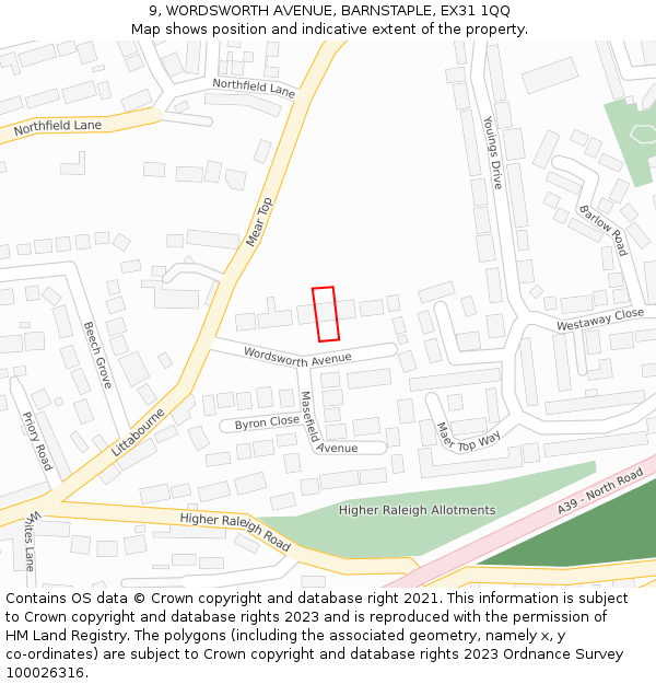 9, WORDSWORTH AVENUE, BARNSTAPLE, EX31 1QQ: Location map and indicative extent of plot