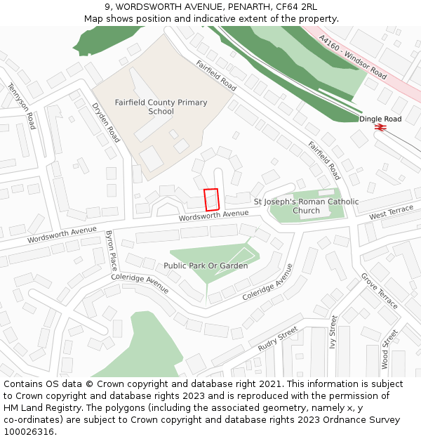 9, WORDSWORTH AVENUE, PENARTH, CF64 2RL: Location map and indicative extent of plot