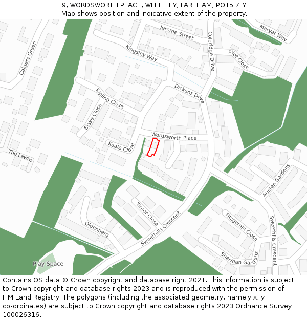 9, WORDSWORTH PLACE, WHITELEY, FAREHAM, PO15 7LY: Location map and indicative extent of plot