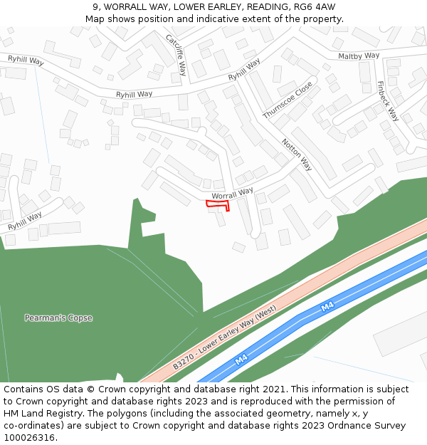 9, WORRALL WAY, LOWER EARLEY, READING, RG6 4AW: Location map and indicative extent of plot