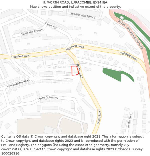 9, WORTH ROAD, ILFRACOMBE, EX34 9JA: Location map and indicative extent of plot