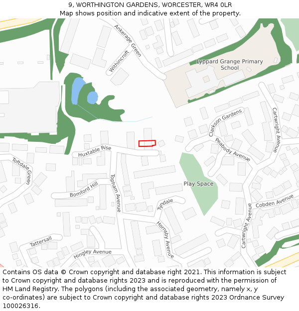 9, WORTHINGTON GARDENS, WORCESTER, WR4 0LR: Location map and indicative extent of plot